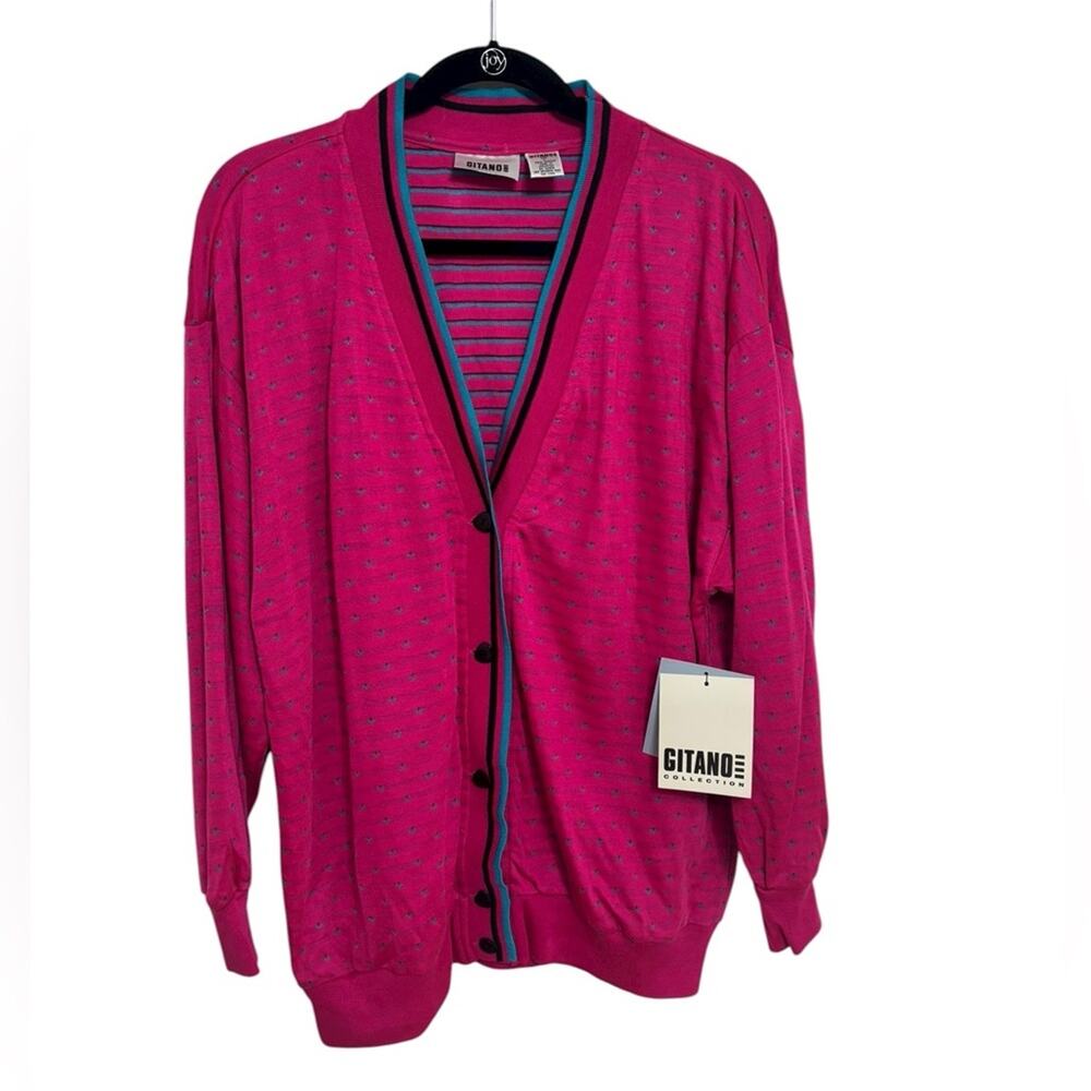Deadstock 80s Gitano Sweatshirt Cardigan in Pink - Size L